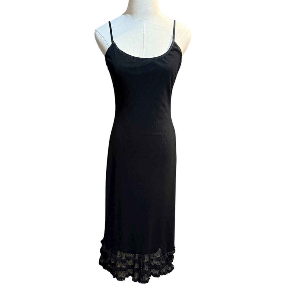 Vintage Y2K Betsey Johnson Stretch Lace Midi Slip Dress with Ruffles sz M to L